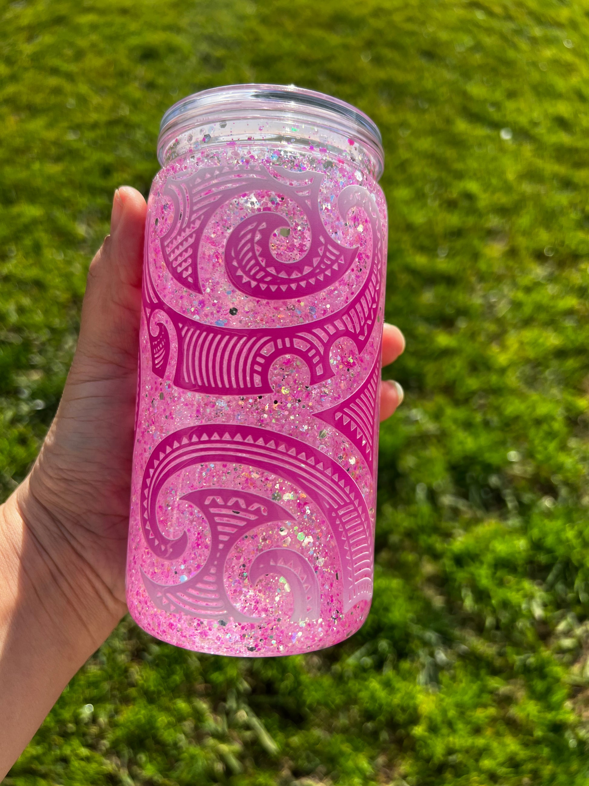 Pink Koru Snowglobe Tumbler Acrylic - 16oz