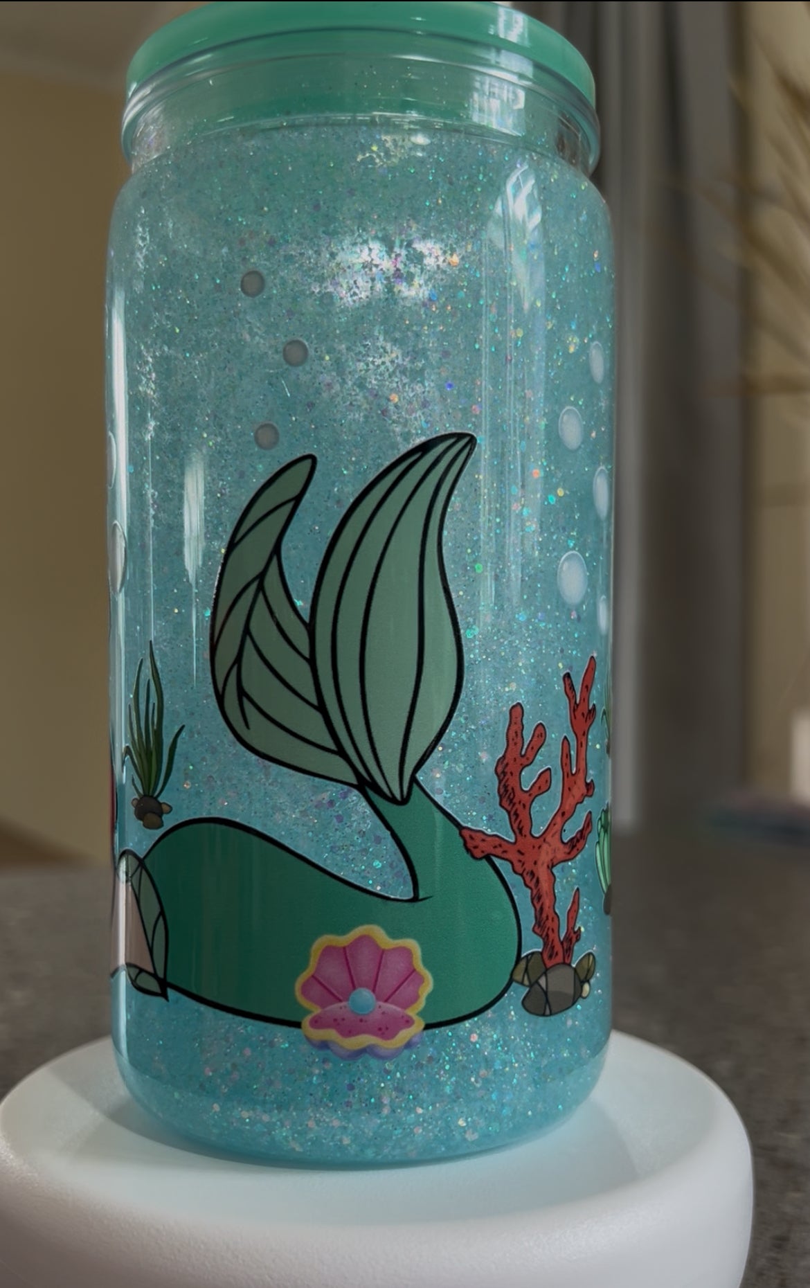 Little Mermaid Snowglobe Glitter Tumbler Acrylic - 16oz