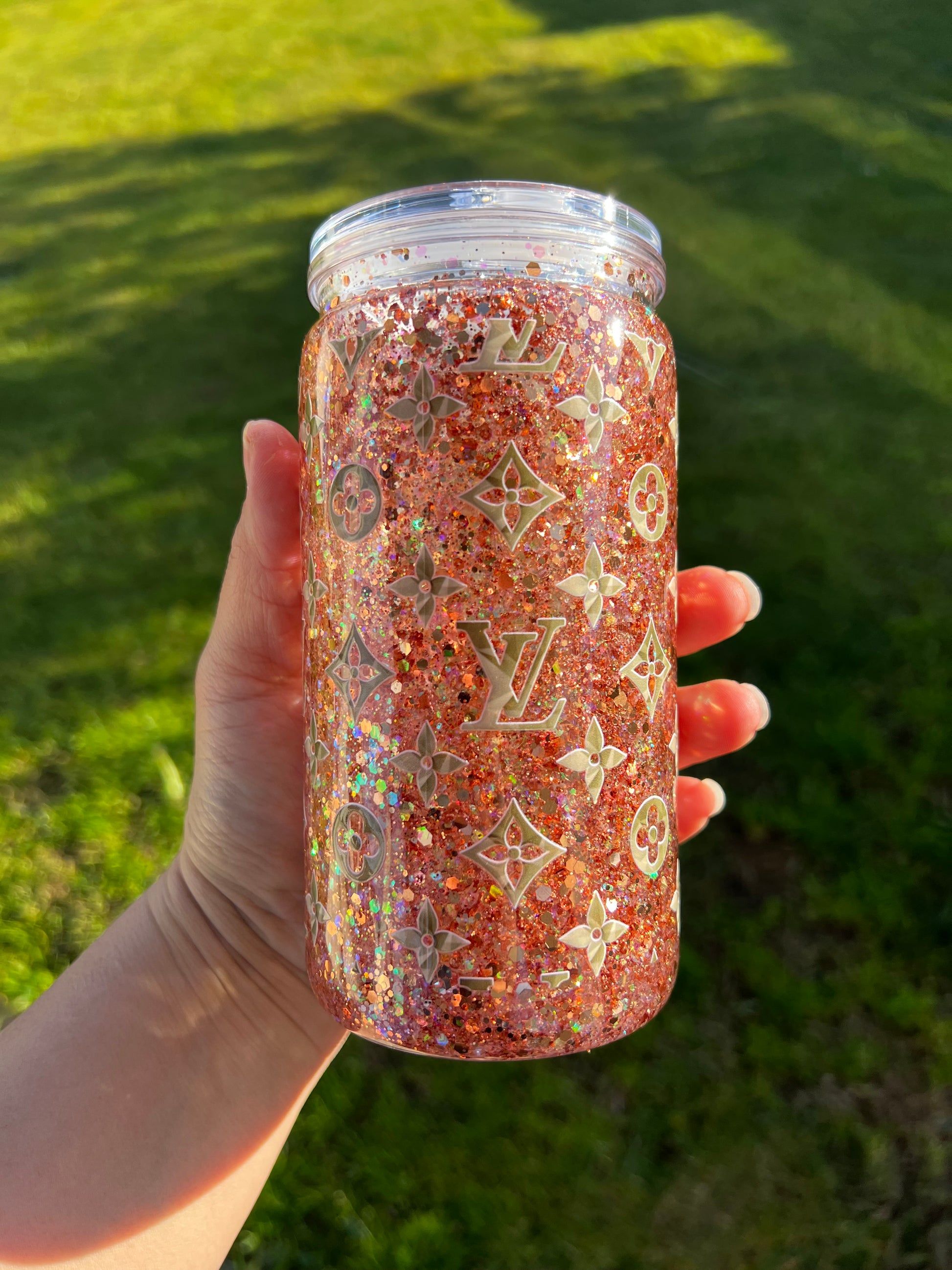 LV Gold Snowglobe Glitter Tumbler Acrylic - 16oz