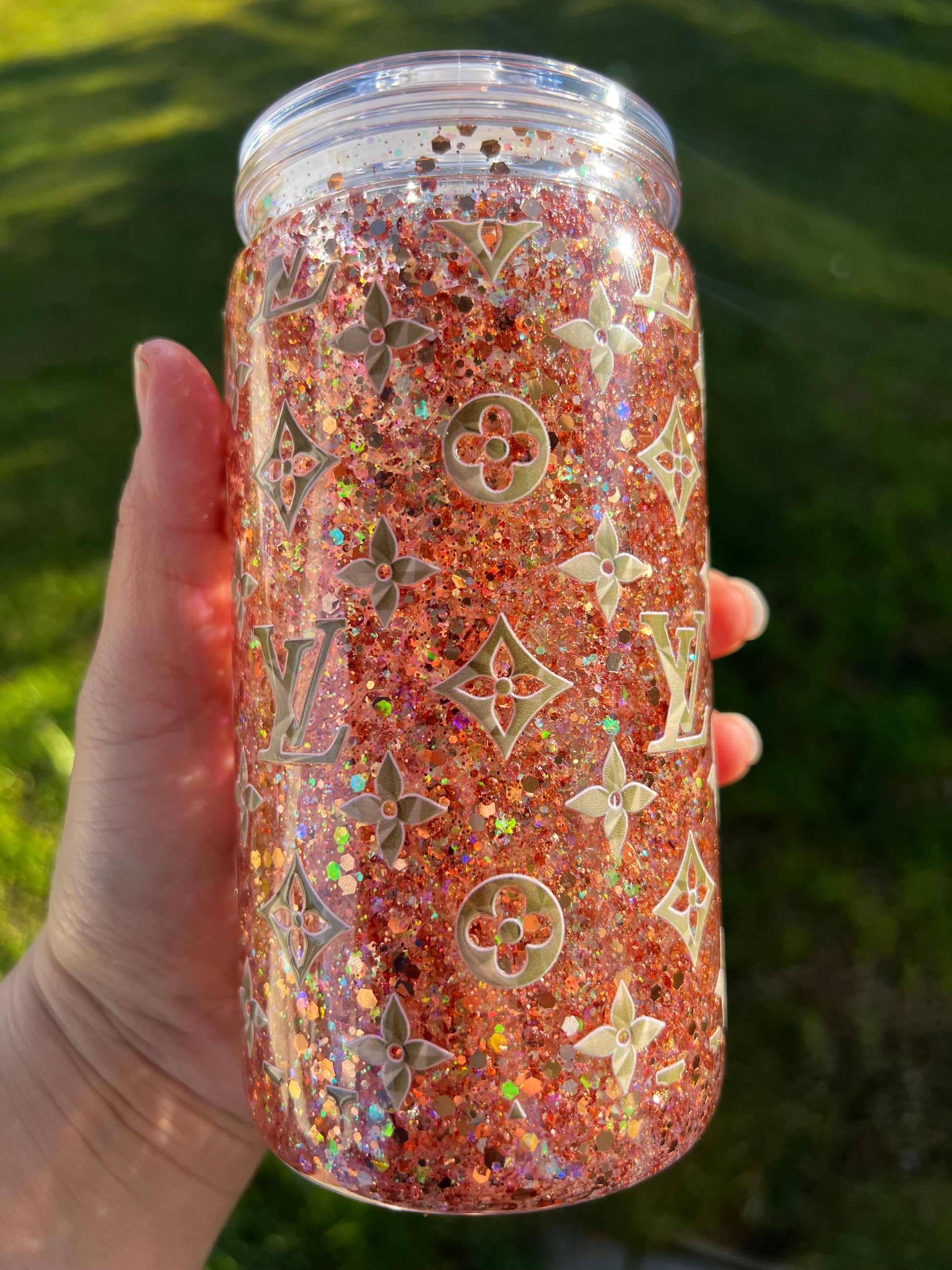 LV Gold Snowglobe Glitter Tumbler Acrylic - 16oz