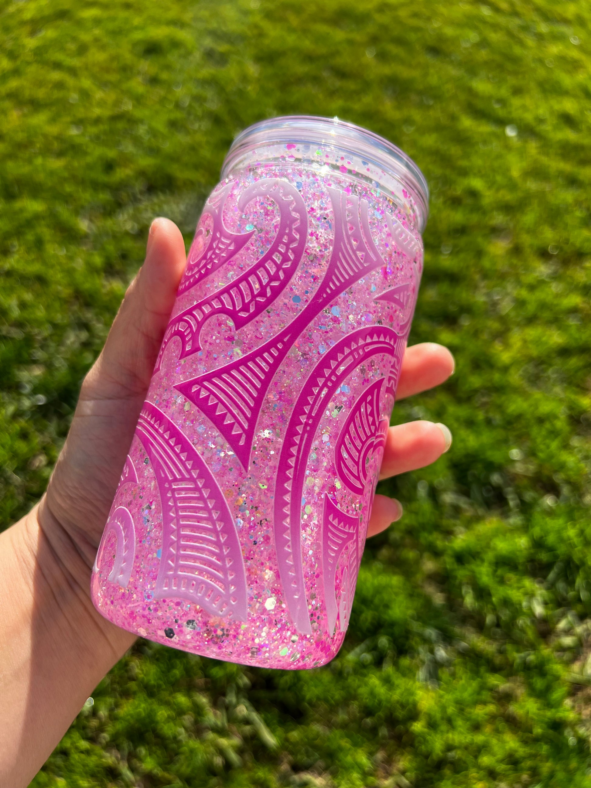 Pink Koru Snowglobe Tumbler Acrylic - 16oz
