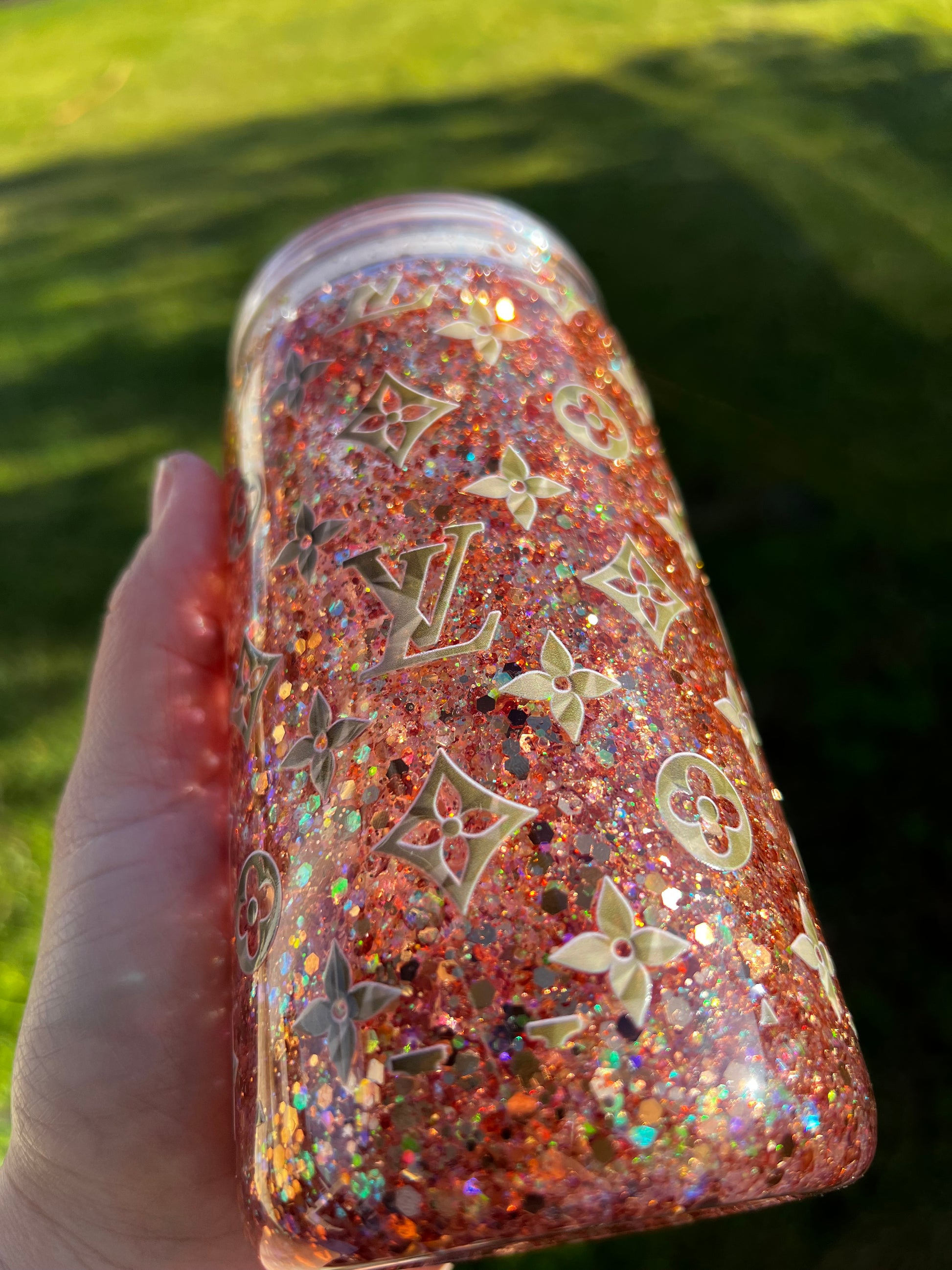 LV Gold Snowglobe Glitter Tumbler Acrylic - 16oz