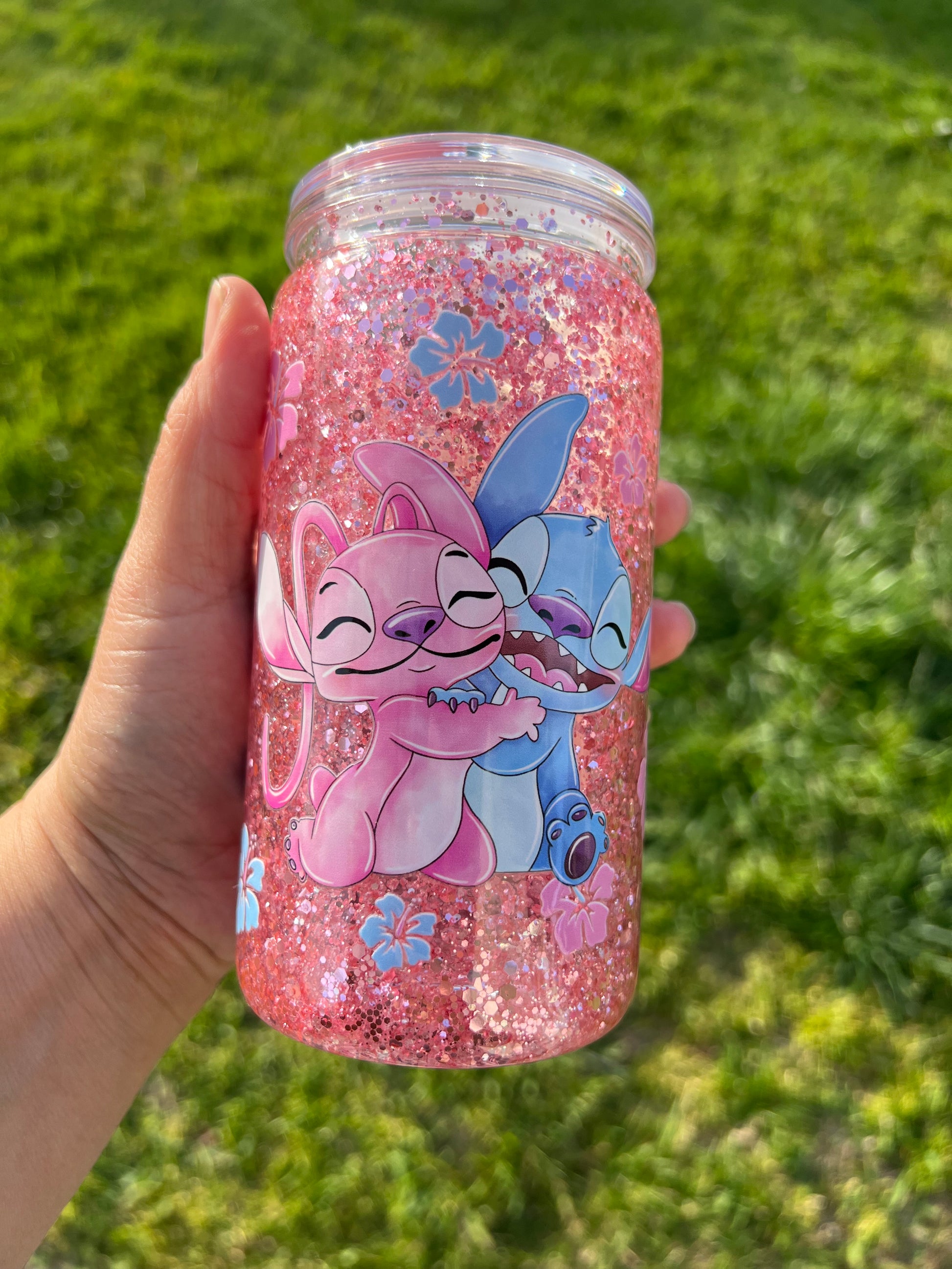 Stitch & Angel Snowglobe Tumbler Acrylic - 16oz